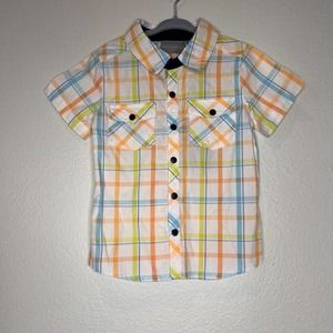 Boys Jarvis Archer Toddler Dress Shirt Plaid Blue Orange Green NWT Size 5